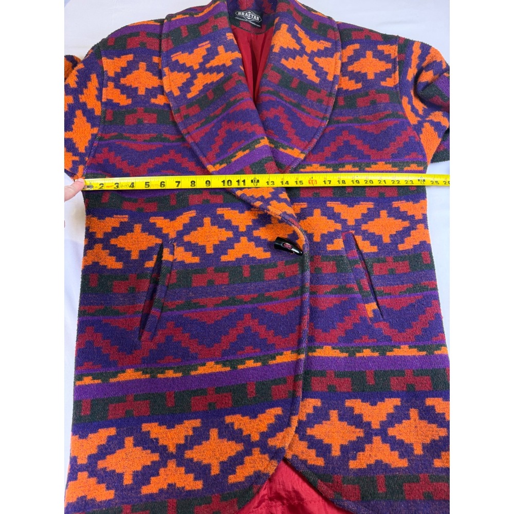 Braetan Vtg‎ Southwestern Geometric Wool Blend Coat Purple Orange Toggle Sz Med - Picture 7 of 13